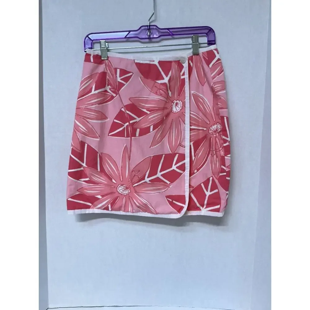 VTG Lilly Pulitzer Size 6 'Reversible' Wrap‎ Skirt Pink Flowers & Yellow